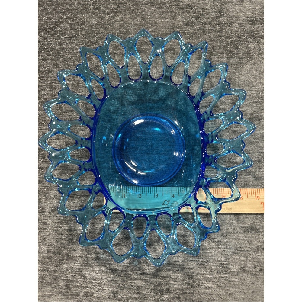 Vintage Westmoreland Doric‎ Lace Banana Bowl, Blue Art Glass, Centerpiece